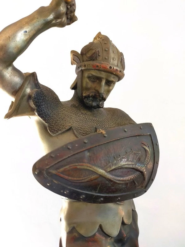 Paire de sculptures en métal - « guerriers » Detrier H.66 cm