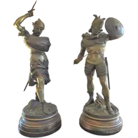 Paire de sculptures en métal - « guerriers » Detrier H.66 cm