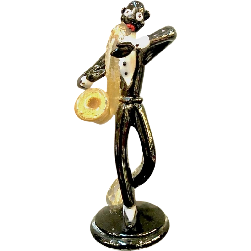 Figurine de musicien de jazz en verre noir épais. Seguso, Murano.