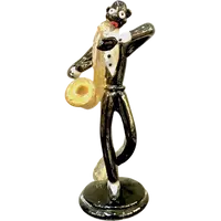 Figurine de musicien de jazz en verre noir épais. Seguso, Murano.