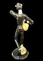 Figurine de musicien de jazz en verre noir épais. Seguso, Murano.