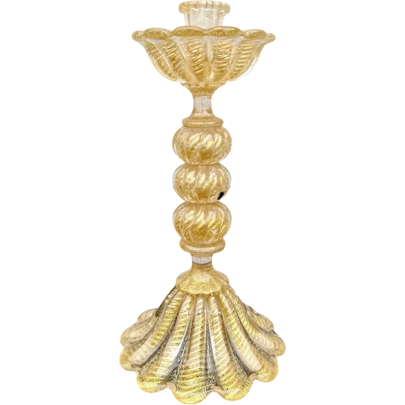 Candeliere in vetro pesante ‘cordonato oro’ con base e coppa baccellata .Barovier & Toso.