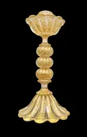 Candeliere in vetro pesante ‘cordonato oro’ con base e coppa baccellata .Barovier & Toso.