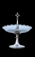 Centerpiece - silver-plated metal fruit bowl with a wide base and molded handle