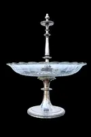 Centerpiece - silver-plated metal fruit bowl with a wide base and molded handle