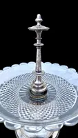 Centerpiece - silver-plated metal fruit bowl with a wide base and molded handle