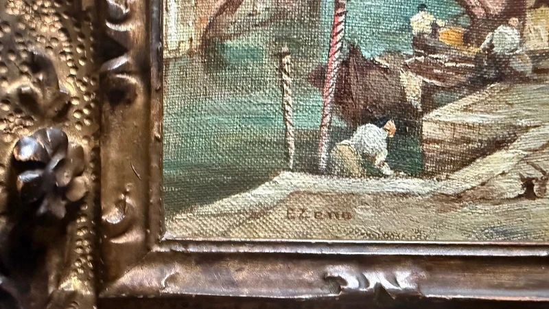 Dipinto olio su tela raffigurante veduta veneziana.Firma E. Zeno.