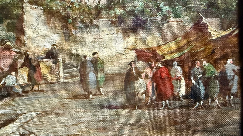 Dipinto olio su tela raffigurante veduta veneziana.Firma E. Zeno.