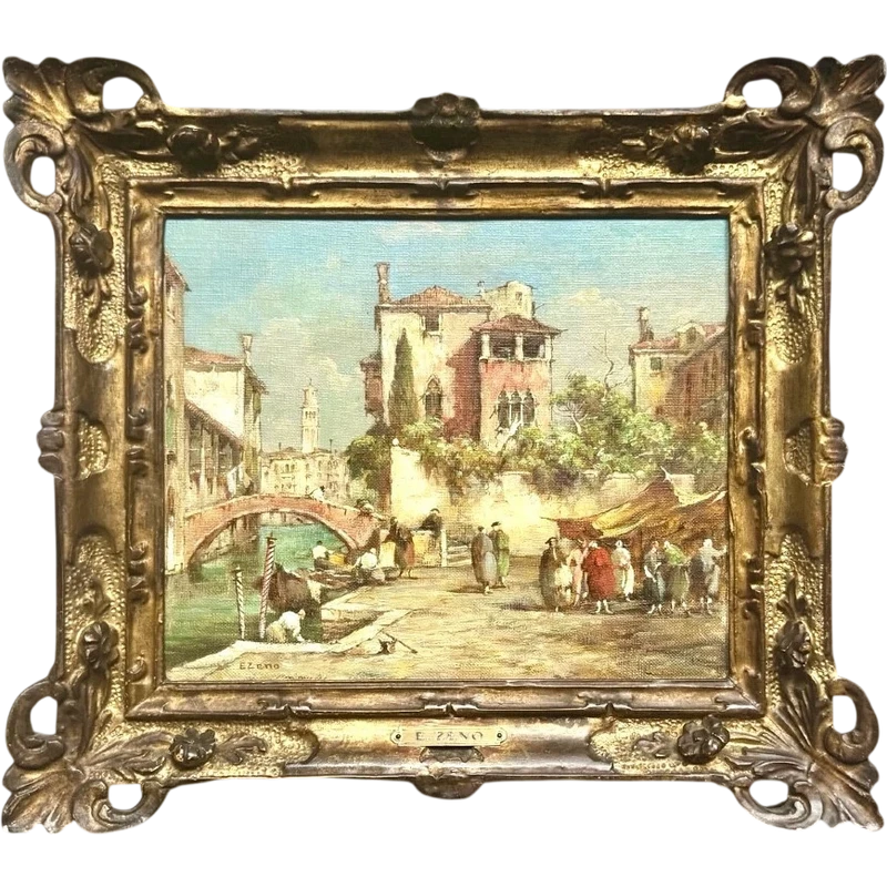 Dipinto olio su tela raffigurante veduta veneziana.Firma E. Zeno.