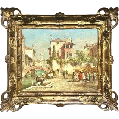 Oil painting on canvas depicting a view of Venice. Signed E. Zeno.