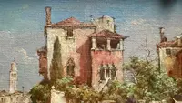 Dipinto olio su tela raffigurante veduta veneziana.Firma E. Zeno.