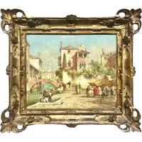 Dipinto olio su tela raffigurante veduta veneziana.Firma E. Zeno.