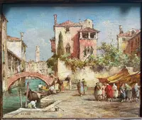 Dipinto olio su tela raffigurante veduta veneziana.Firma E. Zeno.