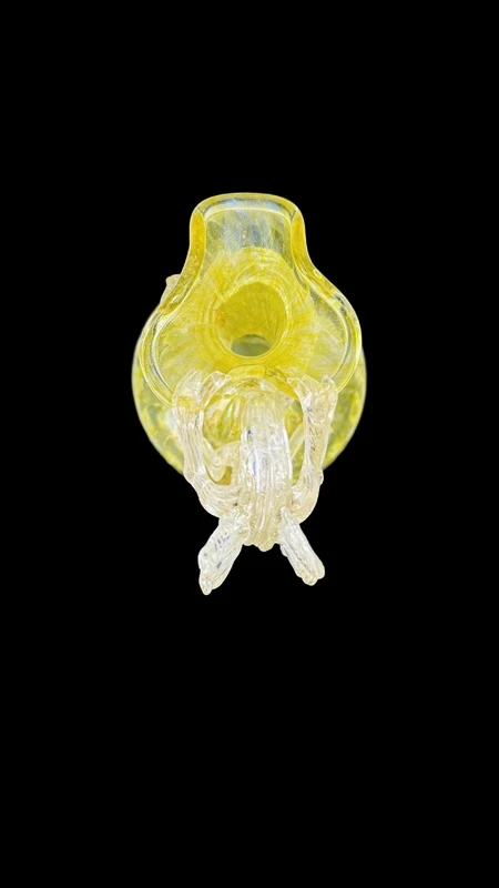 Vase verseur en verre « balloton » avec poignée en forme de dragon et inclusion de feuille d'or.