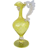 Vase verseur en verre « balloton » avec poignée en forme de dragon et inclusion de feuille d'or.