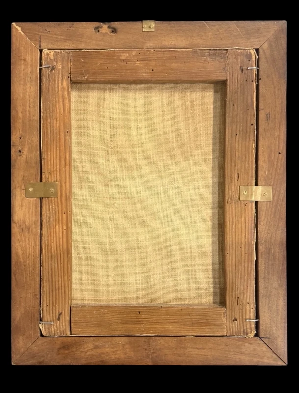 Dipinto olio su tela raffigurante Angelo custode con bimbo. (reintelato)