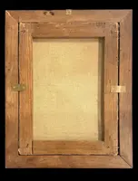 Dipinto olio su tela raffigurante Angelo custode con bimbo. (reintelato)