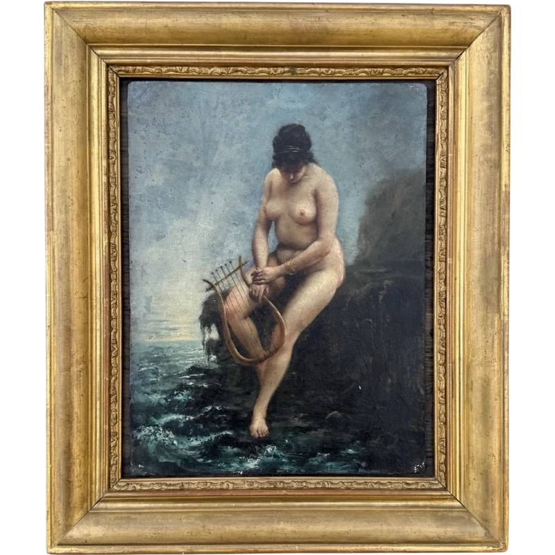 Peinture à l'huile sur carton représentant une femme nue