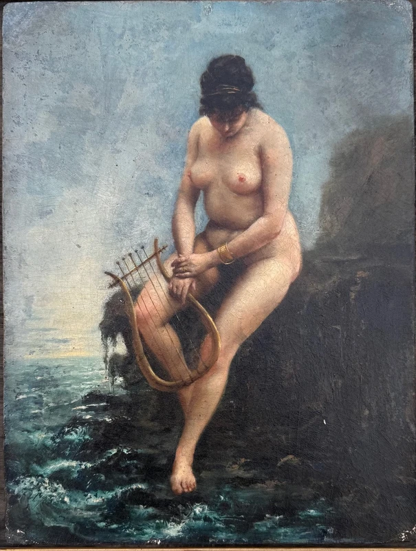 Peinture à l'huile sur carton représentant une femme nue