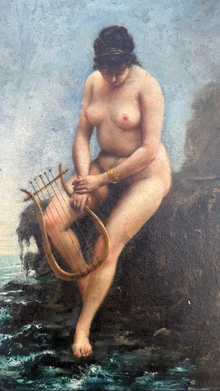 Peinture à l'huile sur carton représentant une femme nue