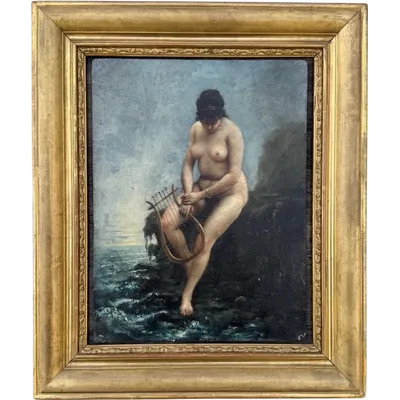 Oil painting on cardboard depicting a nude female figure