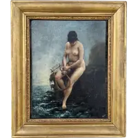Peinture à l'huile sur carton représentant une femme nue