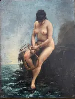 Peinture à l'huile sur carton représentant une femme nue