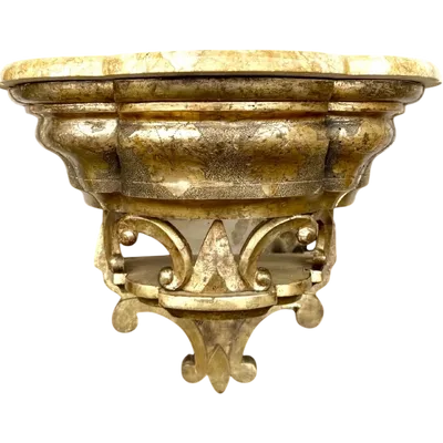 Étagère murale en bois sculpté avec dorure à la feuille et plateau en marbre,