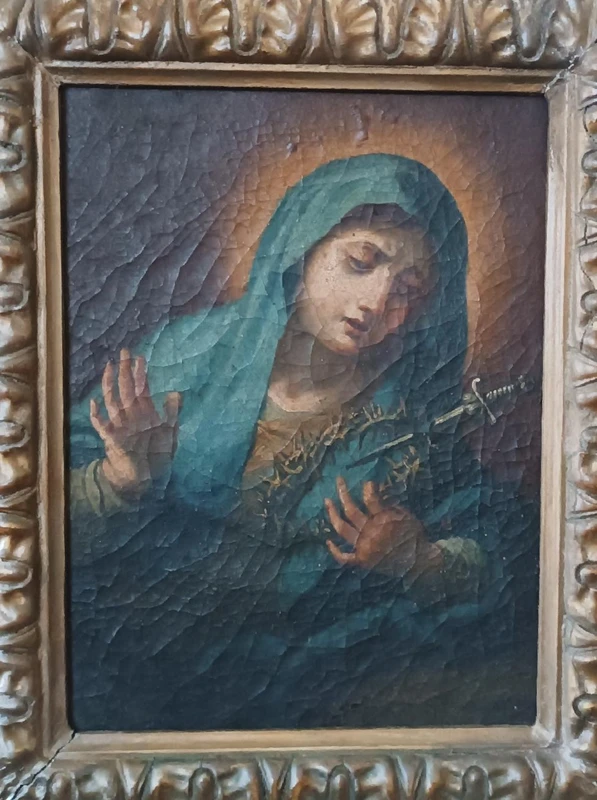 Antico dipinto ad olio su tela "Nostra Signora Addolorata"