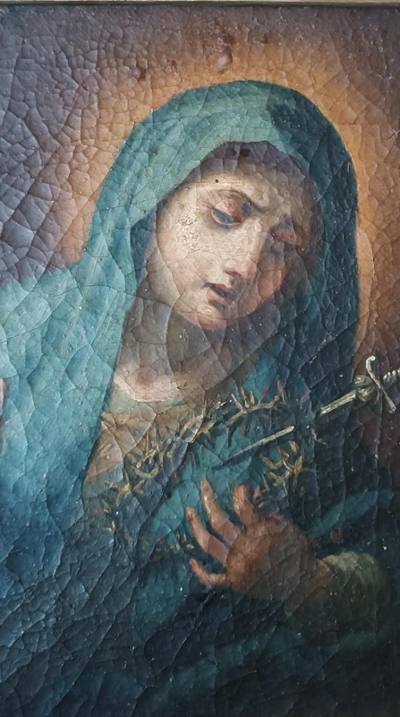 Antico dipinto ad olio su tela "Nostra Signora Addolorata"