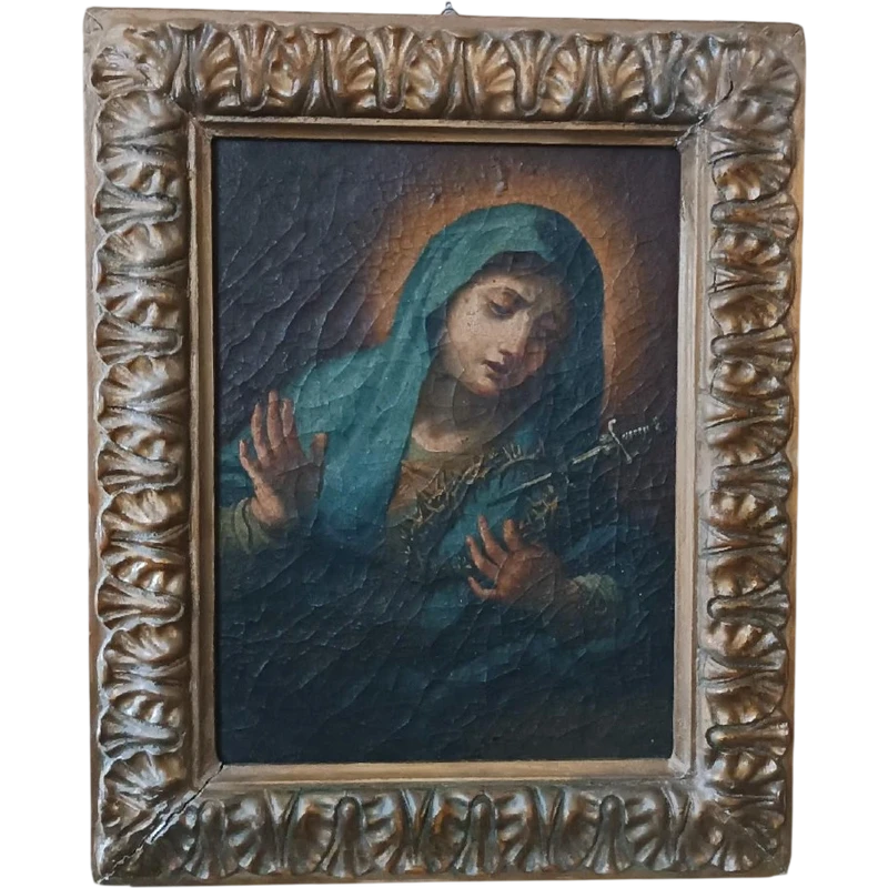 Antico dipinto ad olio su tela "Nostra Signora Addolorata"