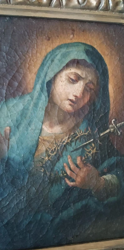 Antico dipinto ad olio su tela "Nostra Signora Addolorata"