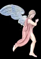 Paire d'anges polychromes en pied, sculptés et peints dans du bois.