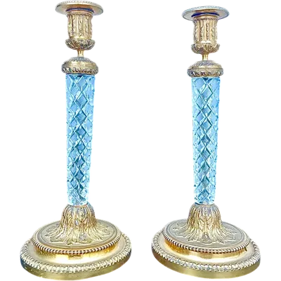 Pair of candlesticks with gilded bronze bases and bowls