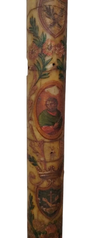 Ancien grand cierge pascal peint, provenant de Toscane et daté de 1825