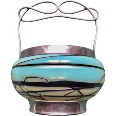 Aquamarine-colored iridescent glass candy jar. König Palms. Bohemia.