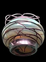 Aquamarine-colored iridescent glass candy jar. König Palms. Bohemia.