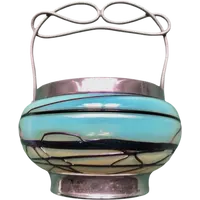 Aquamarine-colored iridescent glass candy jar. König Palms. Bohemia.
