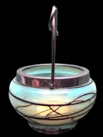 Aquamarine-colored iridescent glass candy jar. König Palms. Bohemia.
