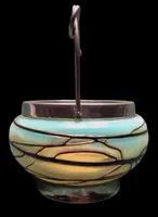 Aquamarine-colored iridescent glass candy jar. König Palms. Bohemia.