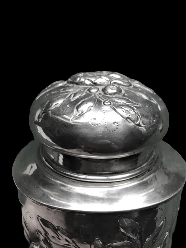 Embossed silver tea box with fruit motifs. Germany.