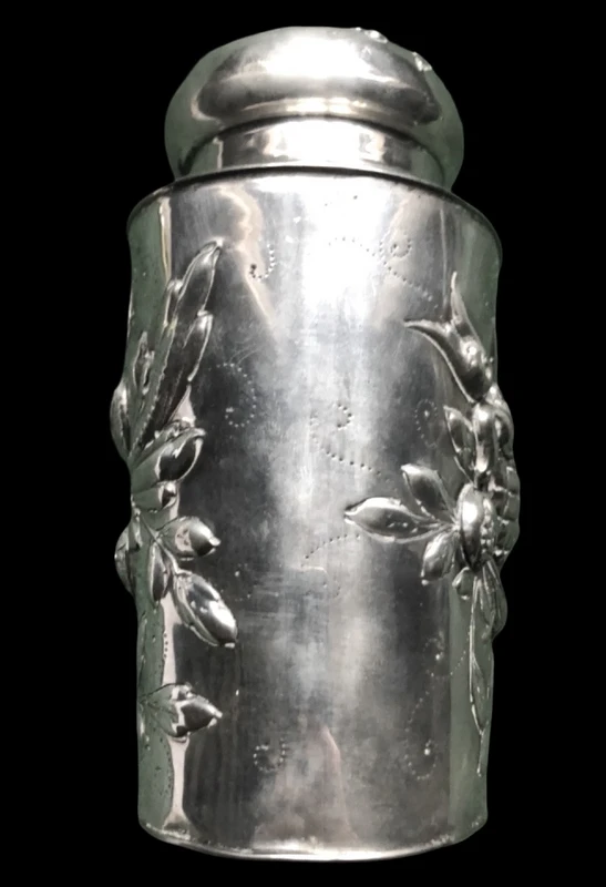 Embossed silver tea box with fruit motifs. Germany.