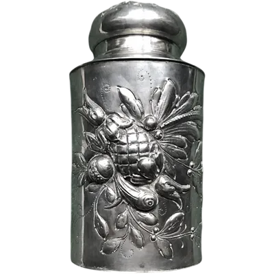 Embossed silver tea box with fruit motifs. Germany.