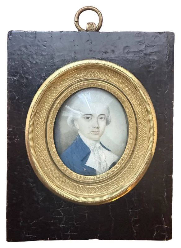 Oil-on-ivory miniature depicting a male figure.