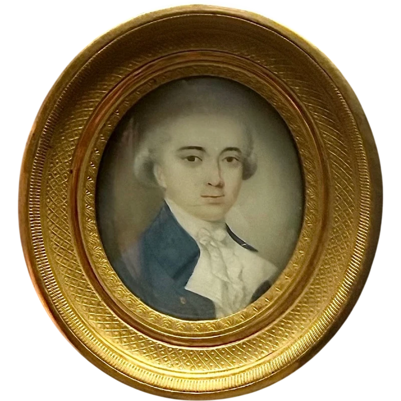 Oil-on-ivory miniature depicting a male figure.
