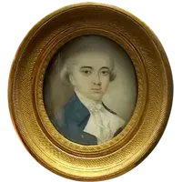 Oil-on-ivory miniature depicting a male figure.