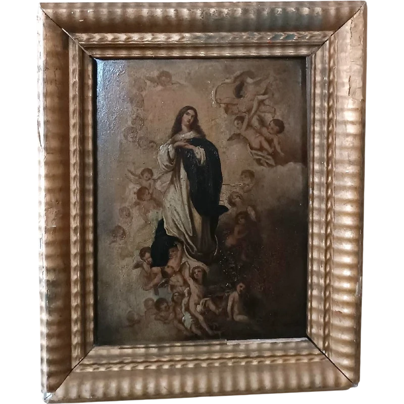 dipinto antico olio su tavola Immacolata XVIII secolo