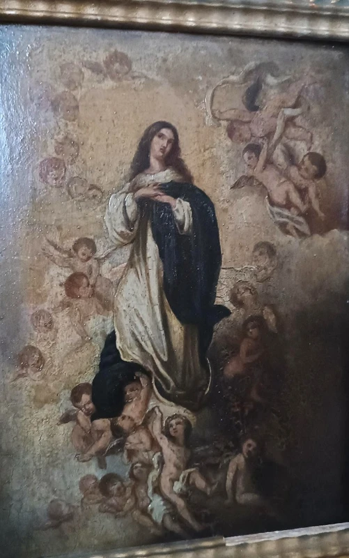 dipinto antico olio su tavola Immacolata XVIII secolo