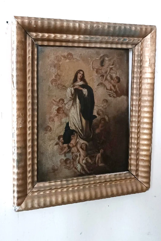 dipinto antico olio su tavola Immacolata XVIII secolo