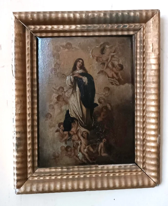 dipinto antico olio su tavola Immacolata XVIII secolo